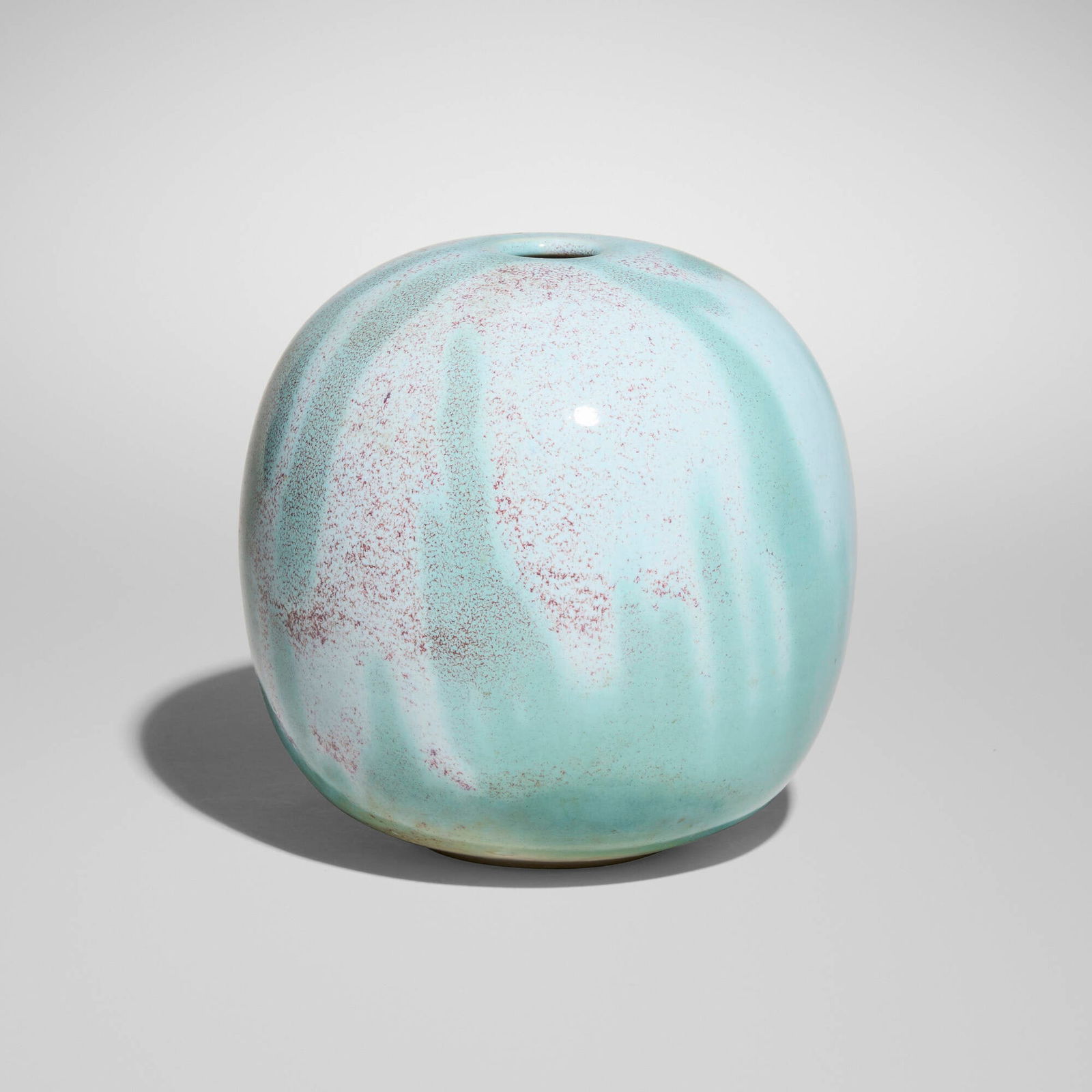 Brother Thomas Bezanson, Vase: Brother Thomas Bezanson Vase c. 1984turquoise blue and green copper-glazed porcelain 5.5 h x 5.5 dia in (14 x 14 cm) Incised signature to underside 'Benedictine Monks Weston Vermont' with icht