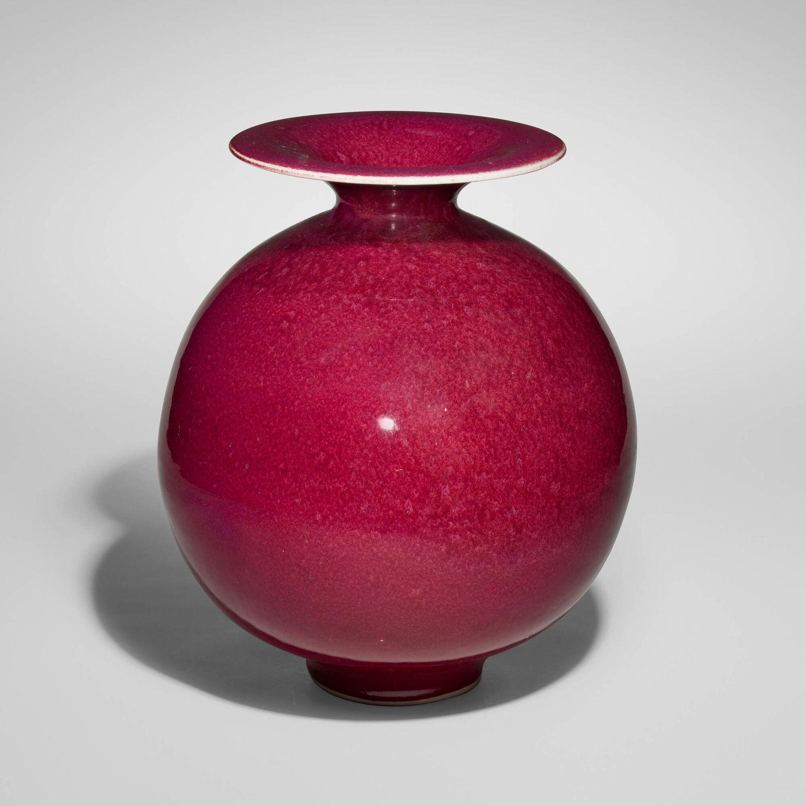 Brother Thomas Bezanson, Vase: Brother Thomas Bezanson Vase c. 1980copper red-glazed porcelain 14.5 h x 12 dia in (37 x 30 cm) Incised signature to underside 'Benedictine Monks Weston VT.' with ichthys symbol and numbered '