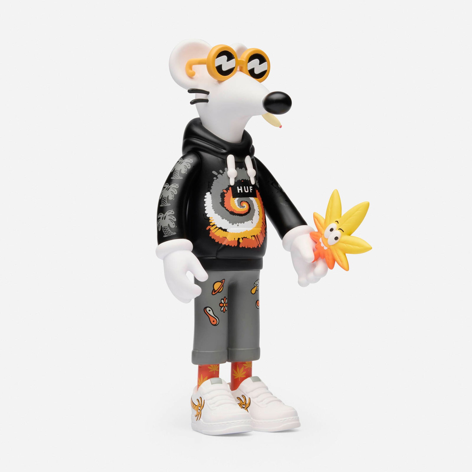 Steven Harrington, Doobie the Skate Rat (Orange): Steven Harrington Doobie the Skate Rat (Orange) 2021 painted cast vinyl 11.25 h x 5 w x 4.75 d in (29 x 13 x 12 cm) This work is from the edition of 150 designed exclusively for HUF. Sold with