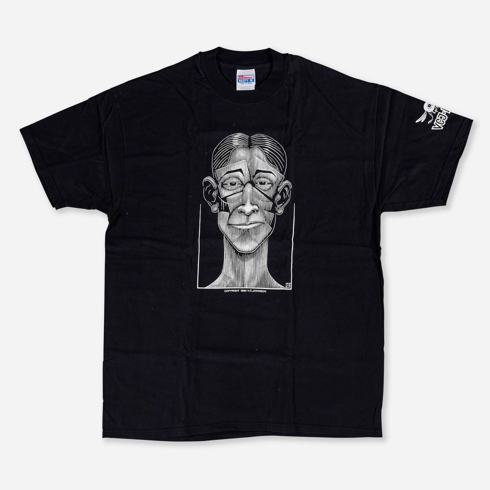 Vernon Courtlandt Johnson, Smug One t-shirt: Vernon Courtlandt Johnson Smug One t-shirt USA, 1993 screenprint on cotton 32 h x 38 w in (81 x 97 cm) This work is from the edition of 100 published by VCJ Ink Designs. Signed to certificate '