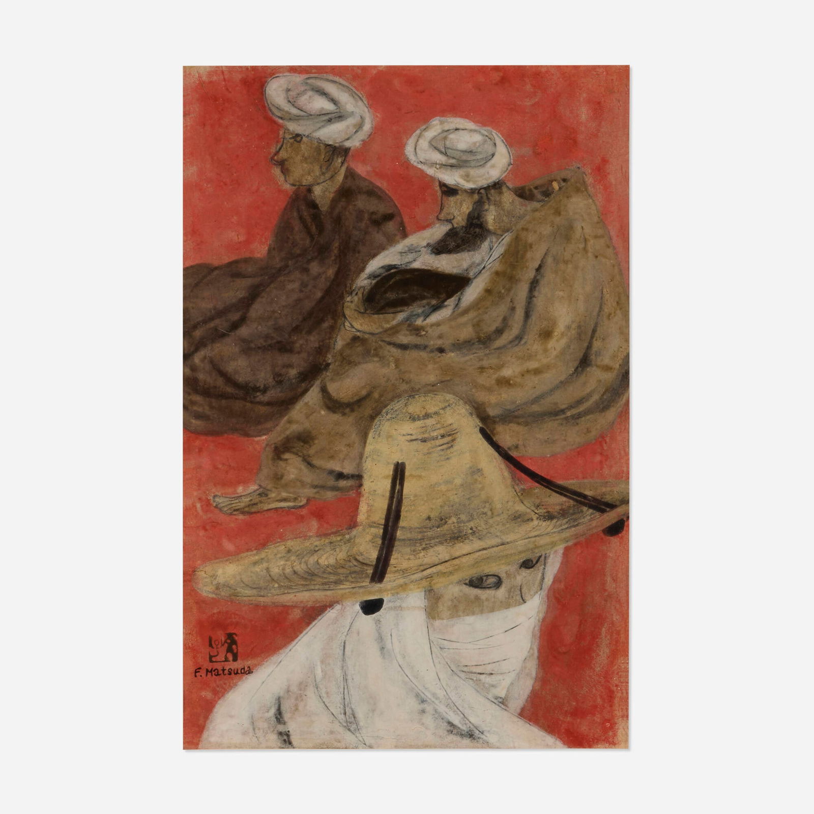 F. Matsuda, Untitled (Figures): F. Matsuda Untitled (Figures) watercolor, pastel and graphite on paper sight: 14.25 h x 9.25 w in (36 x 23 cm) Signed with artist's stamp to lower left 'F. Matsuda'. This work wi
