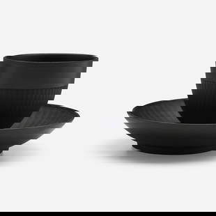 James Turrell, Lapsed Quaker Ware cup and saucer: James Turrell Lapsed Quaker Ware cup and saucer c. 1998black basaltware cup: 2.75 h x 3 dia in (7 x 8 cm) saucer: 1.25 h x 5.5 dia in (3 x 14 cm) Incised title to underside of each element