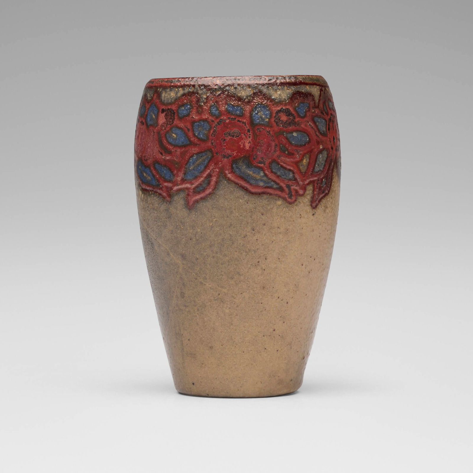 Marblehead Pottery, Experimental vase: Marblehead Pottery Experimental vase USA, c. 1915glazed earthenware 5.5 h x 3.5 dia in (14 x 9 cm) Impressed manufacturer's mark to underside 'MP' with ship symbol. Provenance:<