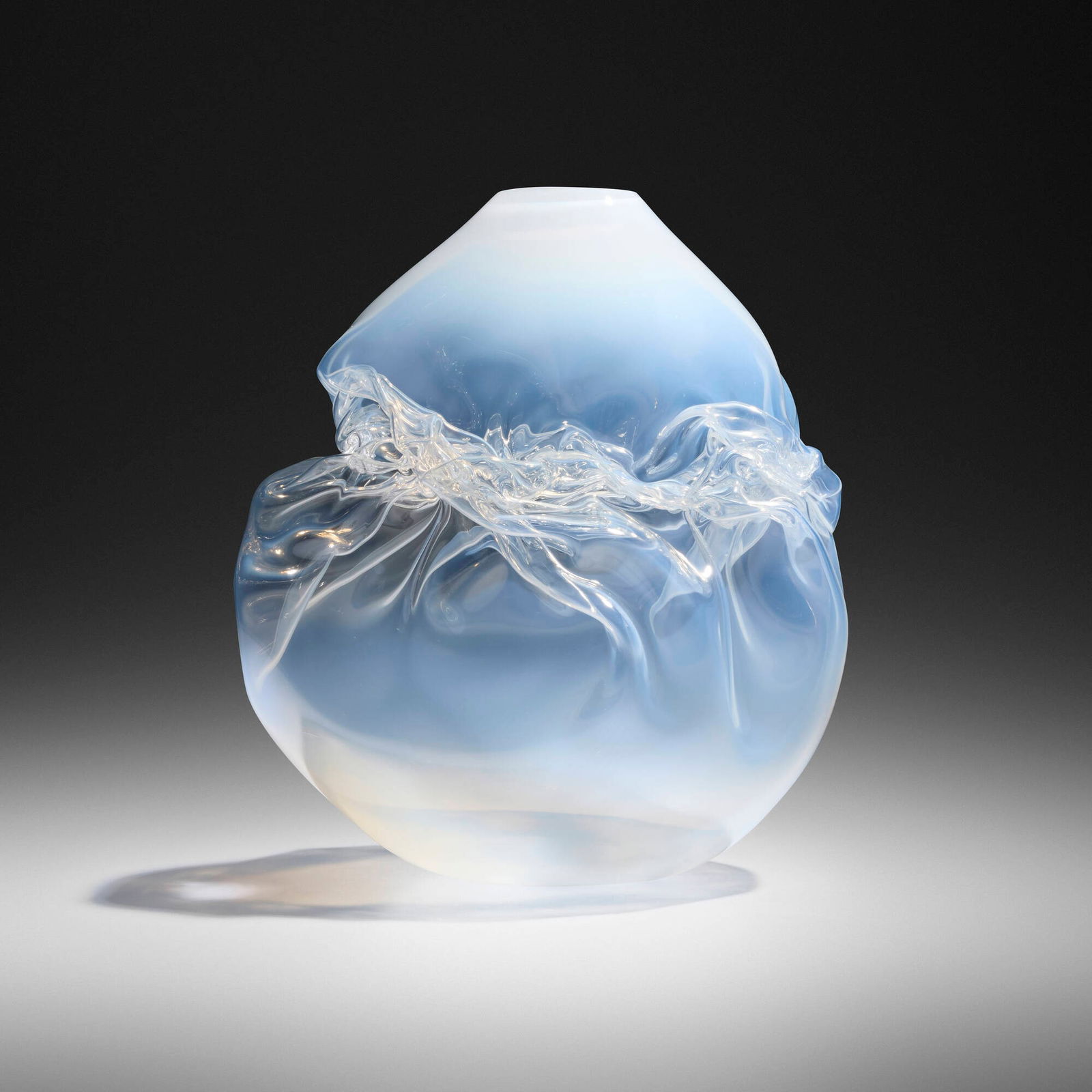 Jeff Zimmerman, Crumpled vessel: Jeff Zimmerman Crumpled vessel USA, 2014hand-blown opaline glass 13.125 h x 11.75 dia in (33 x 30 cm) Provenance: Private Collection This work will ship fr