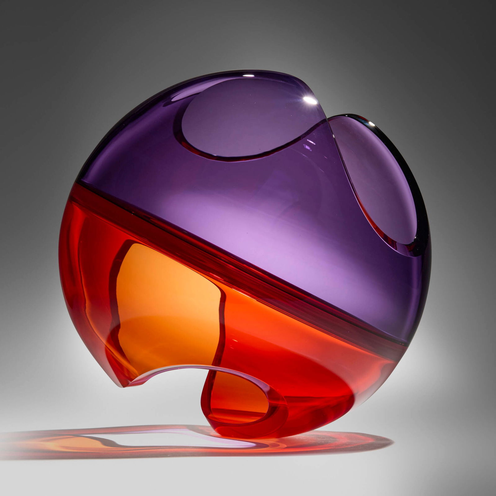 John Kiley, Curling Ellipse: John Kiley Curling Ellipse 2011hand-blown, cut, and polished glass 13.5 dia in (34 cm) Etched signature and date to underside 'John Kiley 2011'. Provenance: Acquired di