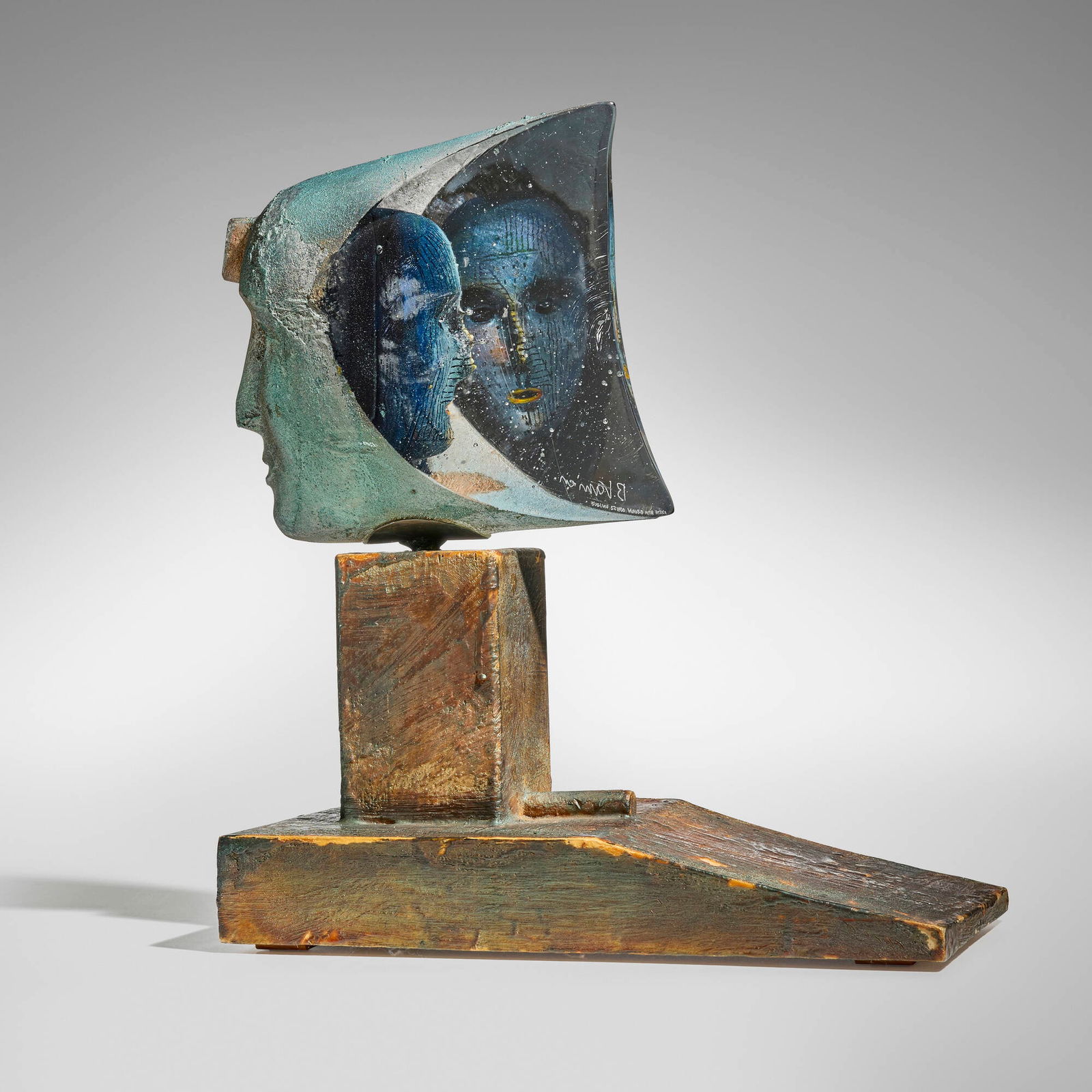 Bertil Vallien, Janus VI: Bertil Vallien Janus VI Kosta Bodac. 2000sand-cast glass, wax over wood, steel 17 h x 8.5 w x 15.5 d in (43 x 22 x 39 cm) Incised signature to lower edge 'B Vallien Kosta Boda 8BVAUN 009