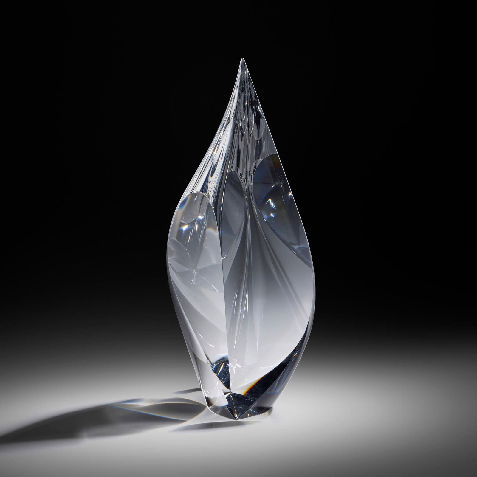 Christopher Ries, Lotus: Christopher Ries Lotus 2008cut, ground, and polished optical crystal 16.125 h x 6.375 w x 4.375 d in (41 x 16 x 11 cm) Etched signature and date to upper edge 'Christopher Ries 10/21/08 ?'.