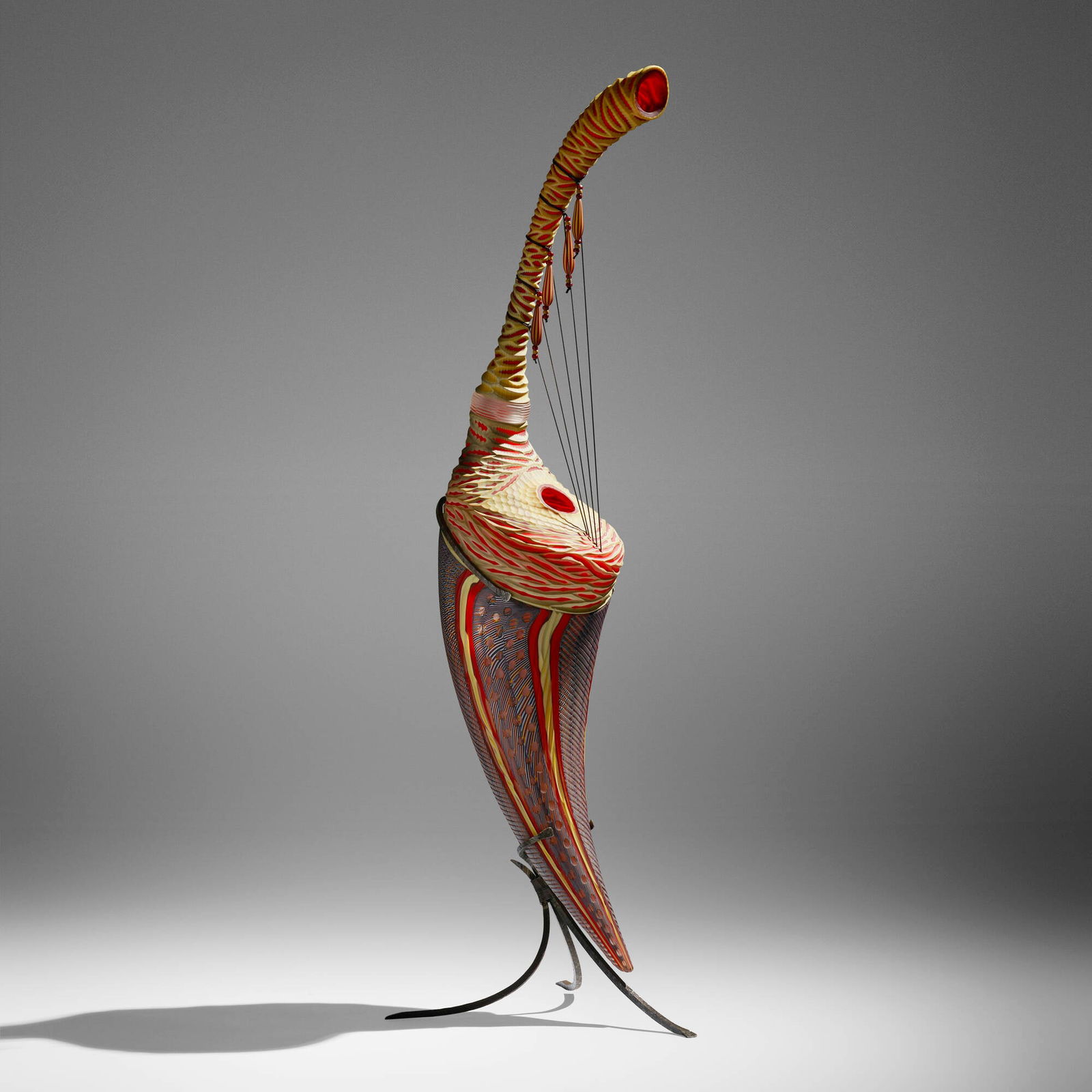 Davide Salvadore, Grande Tiraboson: Davide Salvadore Grande Tiraboson c. 2010hand-blown glass, inciso and battuto surface, leather string, patinated metal 57 h x 17 w x 19 d in (145 x 43 x 48 cm) Provenance: Pri