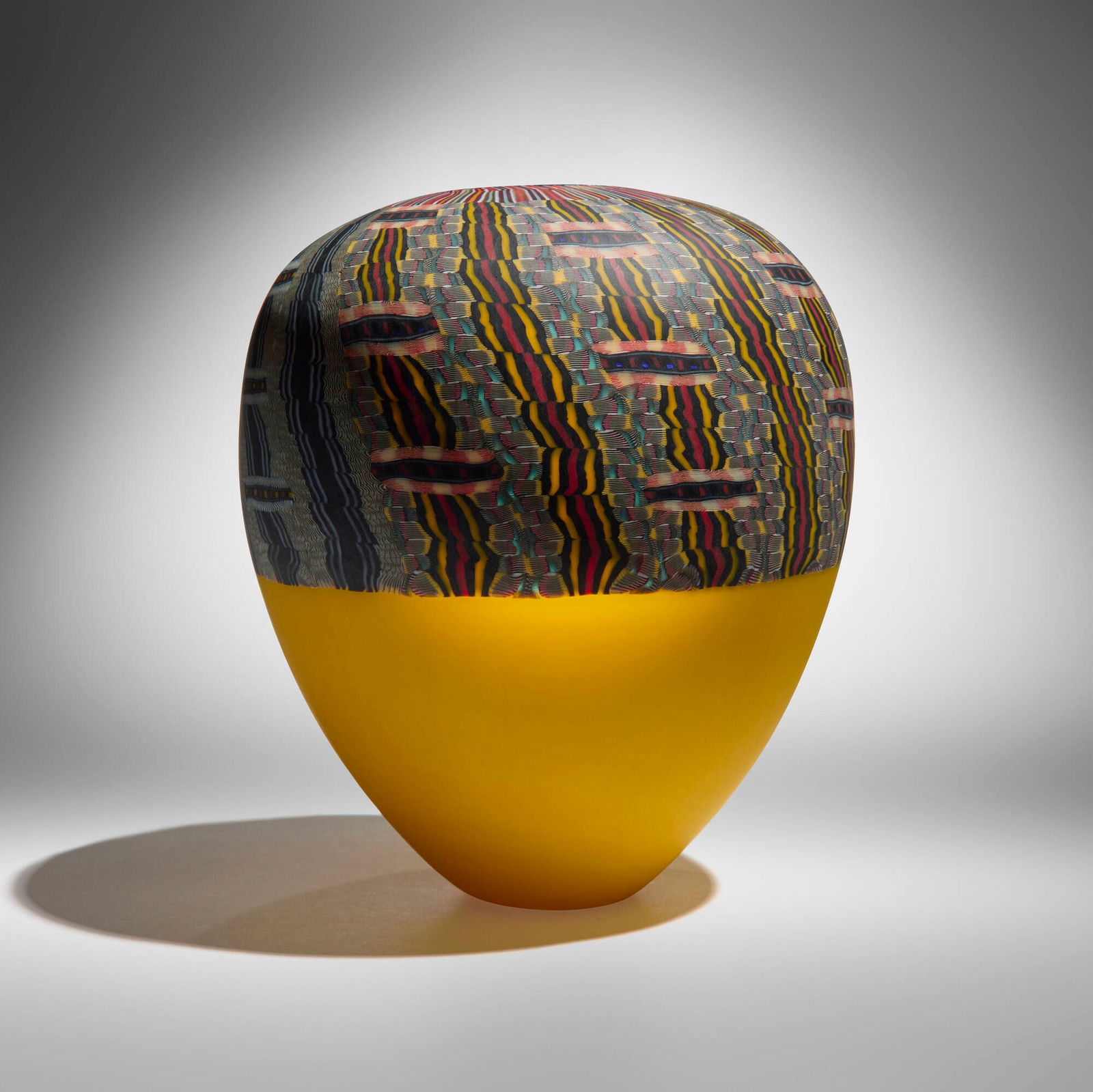 Giles Bettison, Latitude: Giles Bettison Latitude 1997cold-assembled and hot-formed murrine, ground surface 9.5 h x 9.25 dia in (24 x 23 cm) Incised signature, title and date to underside 'Giles Bettison Latitude 97'.