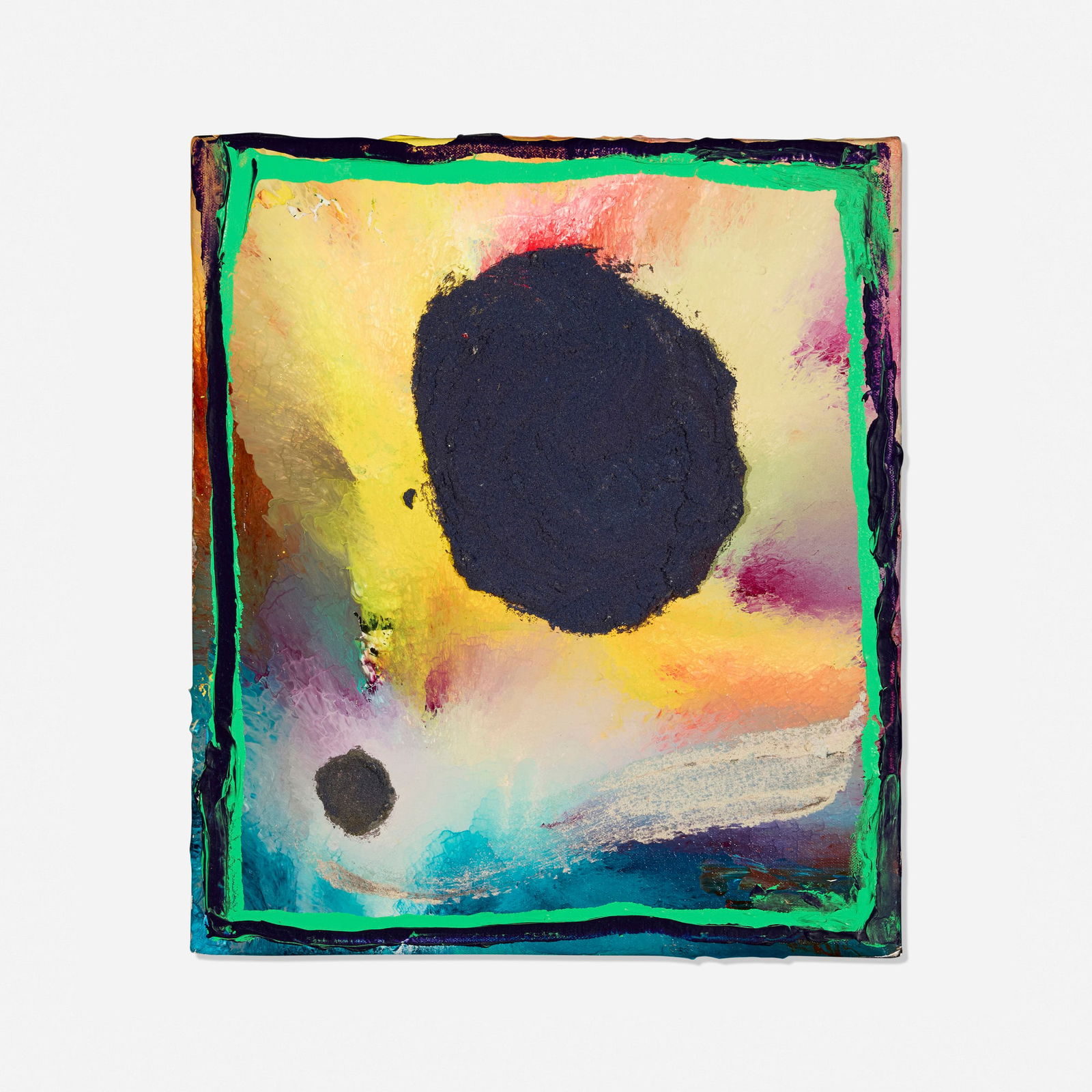 Jules Olitski, Wanderings: Madrid Blue: Jules Olitski Wanderings: Madrid Blue 2004acrylic on canvas 19 h x 16.5 w in (48 x 42 cm) Signed, titled and dated to verso 'Wandering: Madrid Blue 04/02/4 Jules Olitski 2004 '04'.