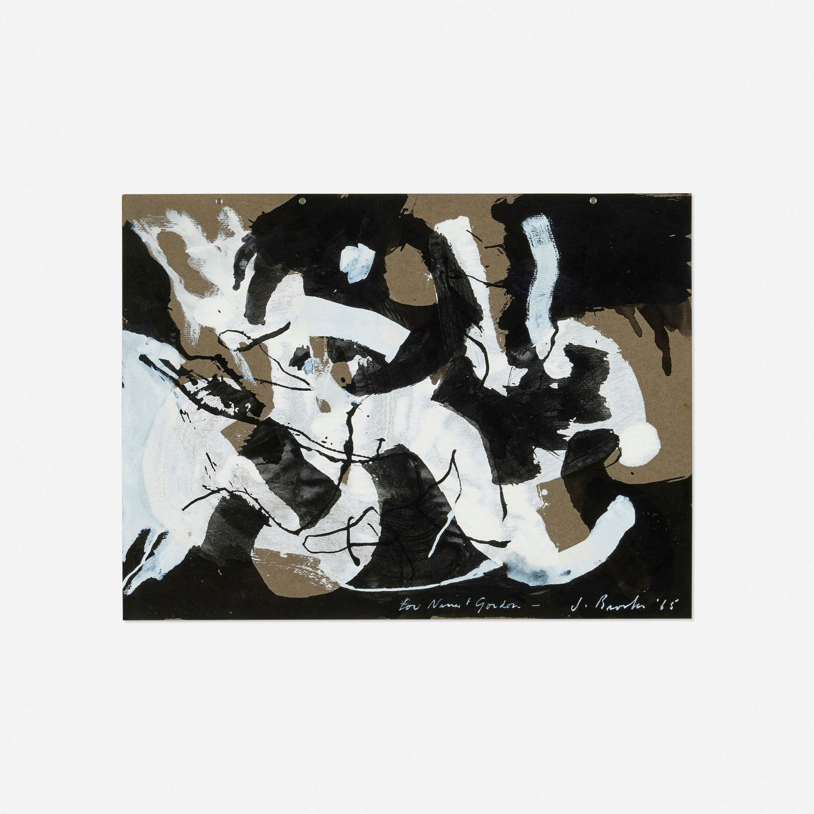 James Brooks, Untitled: James Brooks Untitled 1965gouache on paper 11.625 h x 15.625 w in (30 x 40 cm) Signed, dated and inscribed to lower right 'for Naomi + Gordon J. Brooks '65'. Provenance: