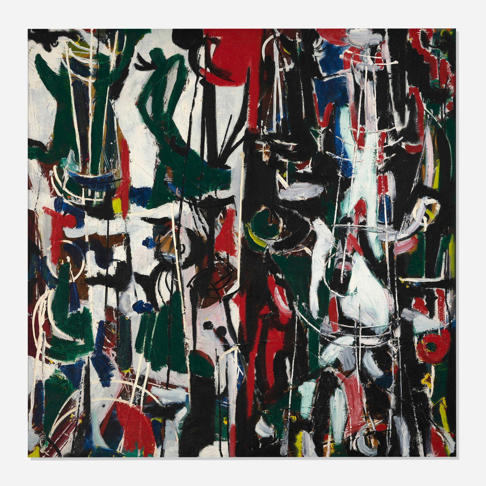 Nanno de Groot, Figure Fantasy: Nanno de Groot Figure Fantasy c. 1951oil on canvas 44.25 h x 44.25 w in (112 x 112 cm) Signed by the artist's wife on label to verso 'Pat de Groot '04'. Provenance: ACM