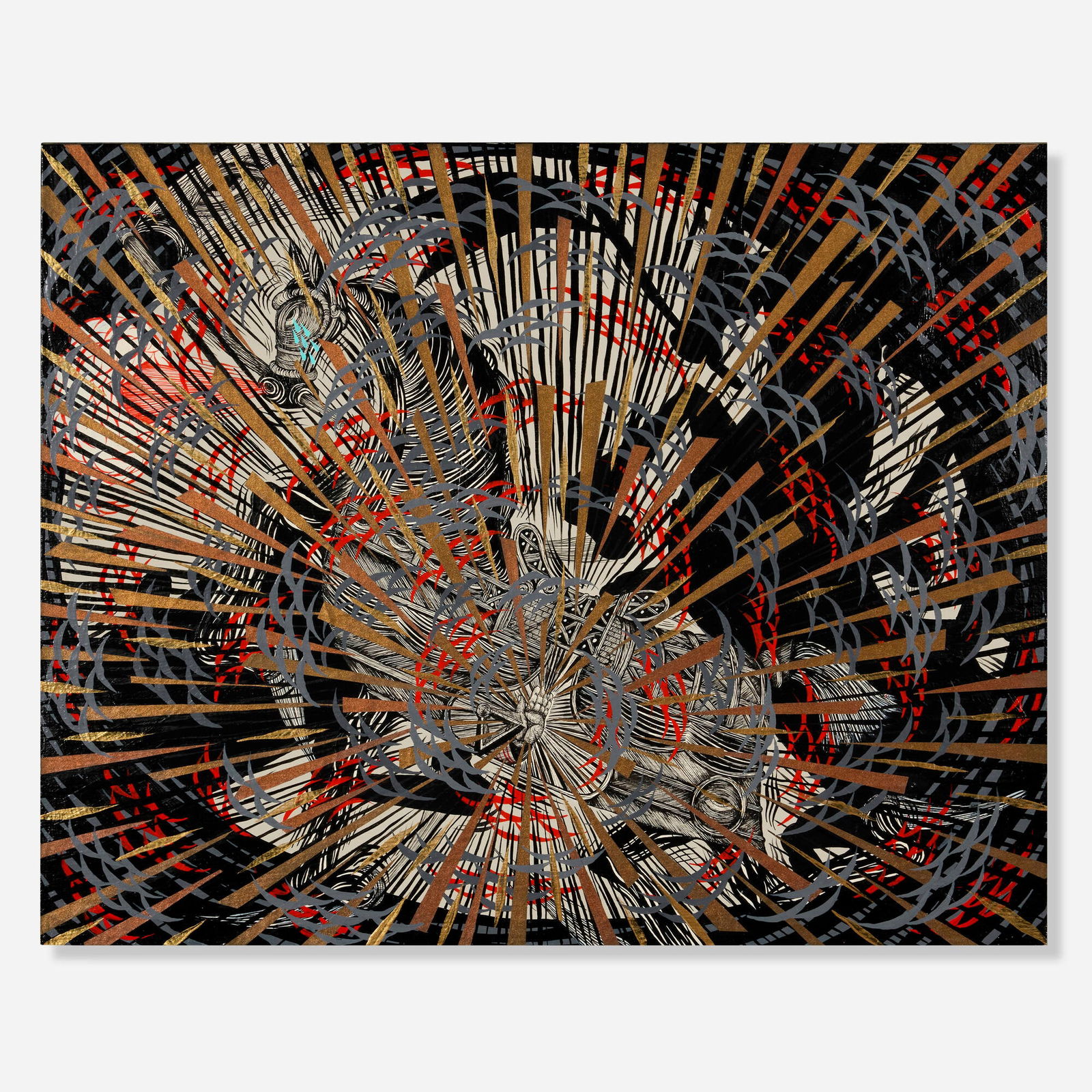 Andrew Schoultz, The Palm of Our Hand: Andrew Schoultz The Palm of Our Hand 2008acrylic, ink and collage on panel 16 h x 20 w in (41 x 51 cm) Signed, titled and dated to verso 'Andrew Schoultz "The Palm of Our Hand" 2008'. <