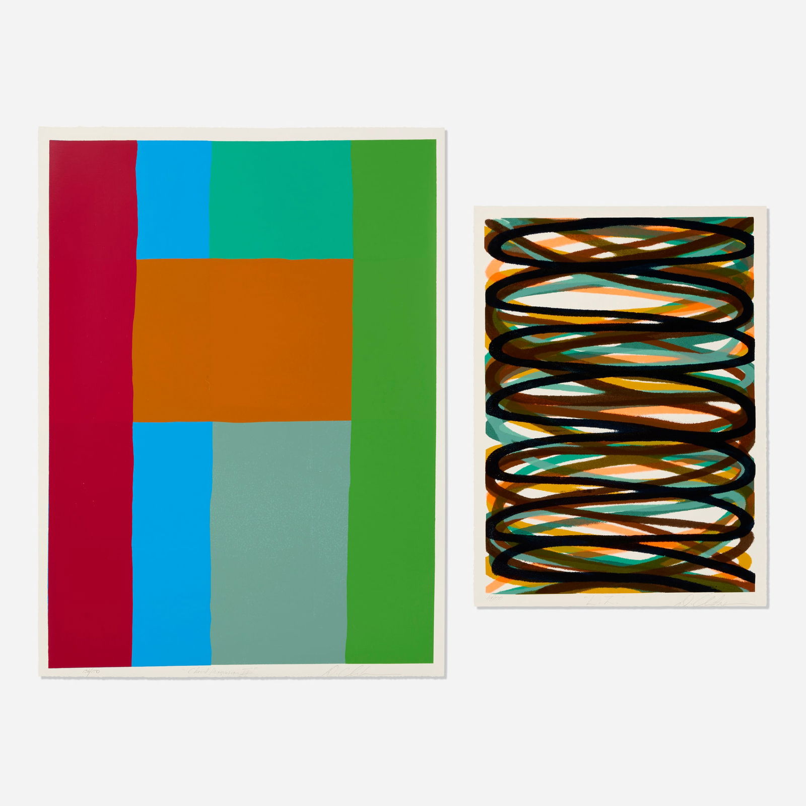 Dan Christensen, Chord Progression II; L.Z. (two works): Dan Christensen Chord Progression II; L.Z. (two works) 1978, c. 1980screenprint in colors 40.375 h x 30 w in (103 x 76 cm) 30 h x 22 w in (76 x 56 cm) Signed, titled and dated to lower edge