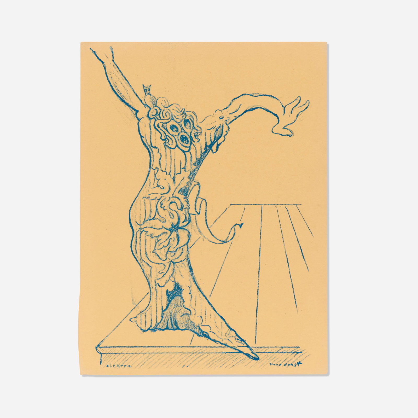 Max Ernst, Elektra (for XXe Siecle No. 5-6): Max Ernst Elektra (for XXe Siecle No. 5-6) 1938lithograph 12.5 h x 9.625 w in (32 x 24 cm) This work is from the edition published by San Lazzaro, Paris. This work will shi