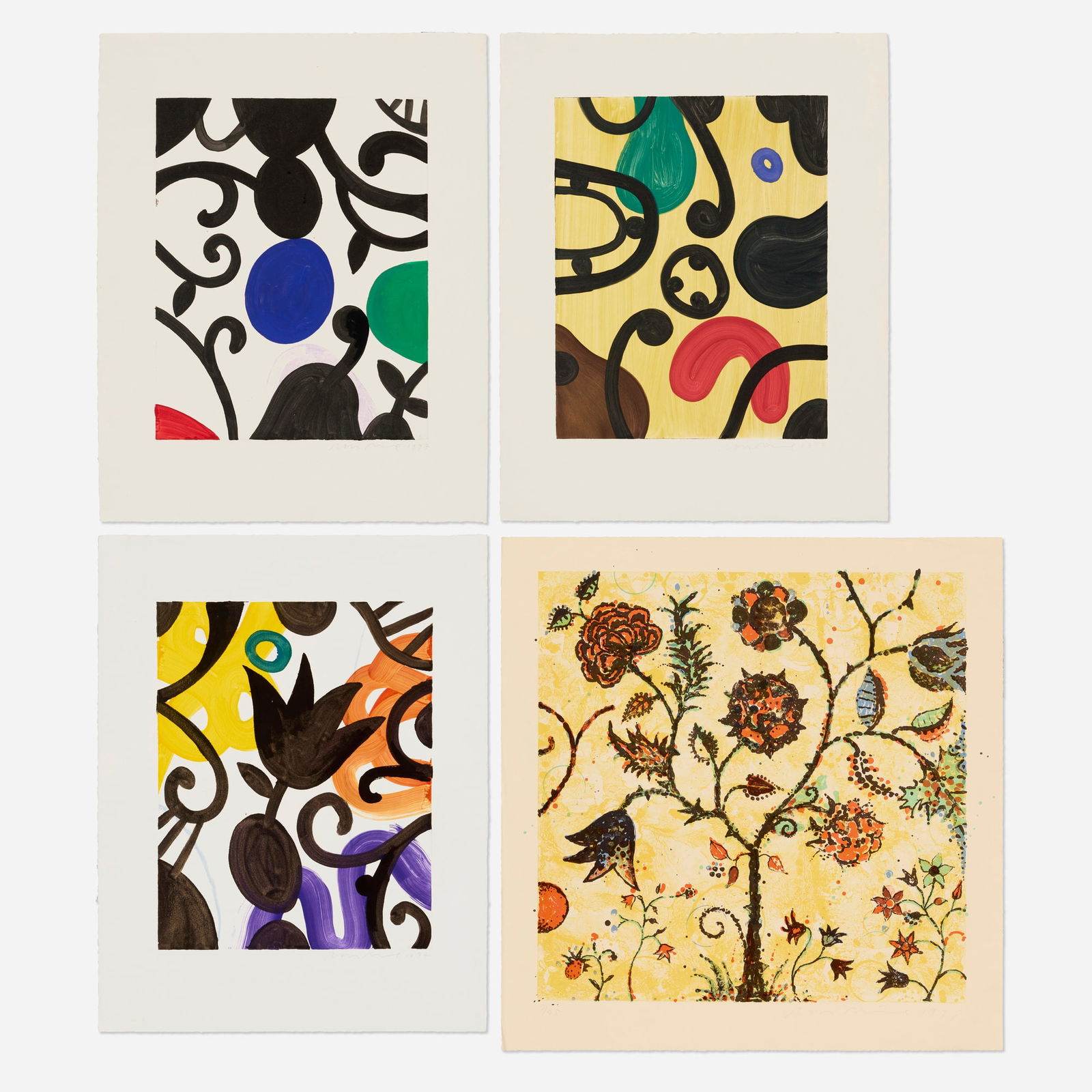 Dan Rizzie, Flowering Tree; Untitled (four works): Dan Rizzie Flowering Tree; Untitled (four works) 1997, 1998lithograph in colors; monoprint in colors sheet (largest): 29 h x 29.375 w in (74 x 75 cm) sheet (smallest): 28 h x 22.25 w in (71 x 57 c