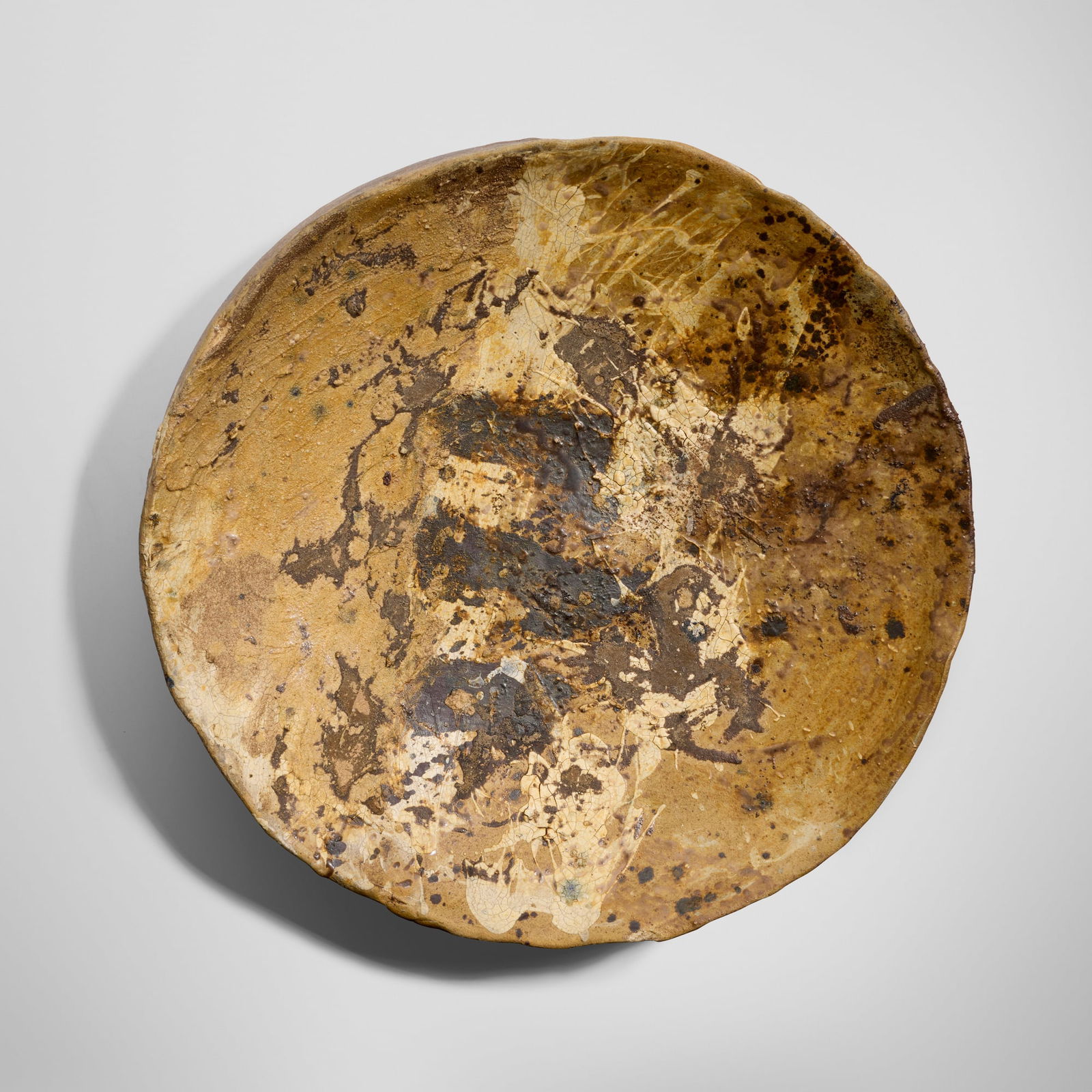 Peter Voulkos, Untitled (Plate): Peter Voulkos Untitled (Plate) 1996stoneware with glazes and slips 5.25 h x 21.25 dia in (13 x 54 cm) Slip signature to underside 'Voulkos'. This work is registered in the Voulkos and Co. cata