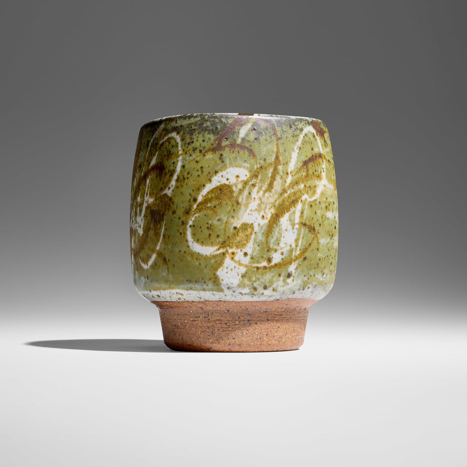 Peter Voulkos, Early vase: Peter Voulkos Early vase c. 1953glazed stoneware 5.75 h x 5 w x 5 d in (15 x 13 x 13 cm) This work was inspired by the Japanese yunomi cup form. Incised signature underside 'Voulkos' wi