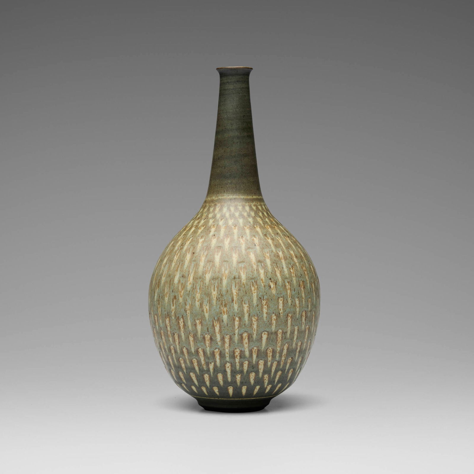 Harrison McIntosh, Vase: Harrison McIntosh Vase 1969glazed stoneware 12 h x 6 dia in (30 x 15 cm) Impressed chop mark to underside 'HM'. Paper studio label to underside 'Handthrown Stoneware Harrison McIntosh Claremon