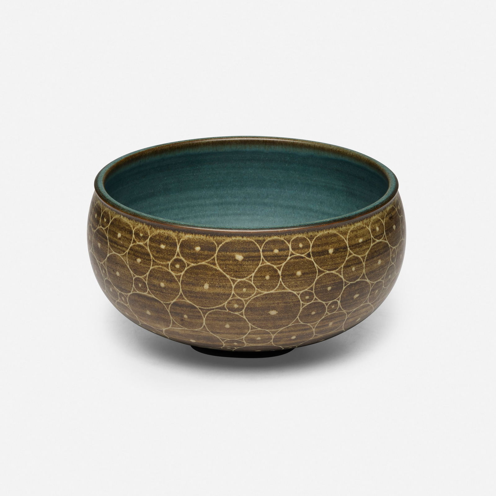 Harrison McIntosh, Bowl: Harrison McIntosh Bowl c. 1972glazed stoneware 5.5 h x 10.5 dia in (14 x 27 cm) Impressed chop mark to underside 'HM'. Paper studio label to underside 'Handthrown Stoneware Harrison McIntosh C