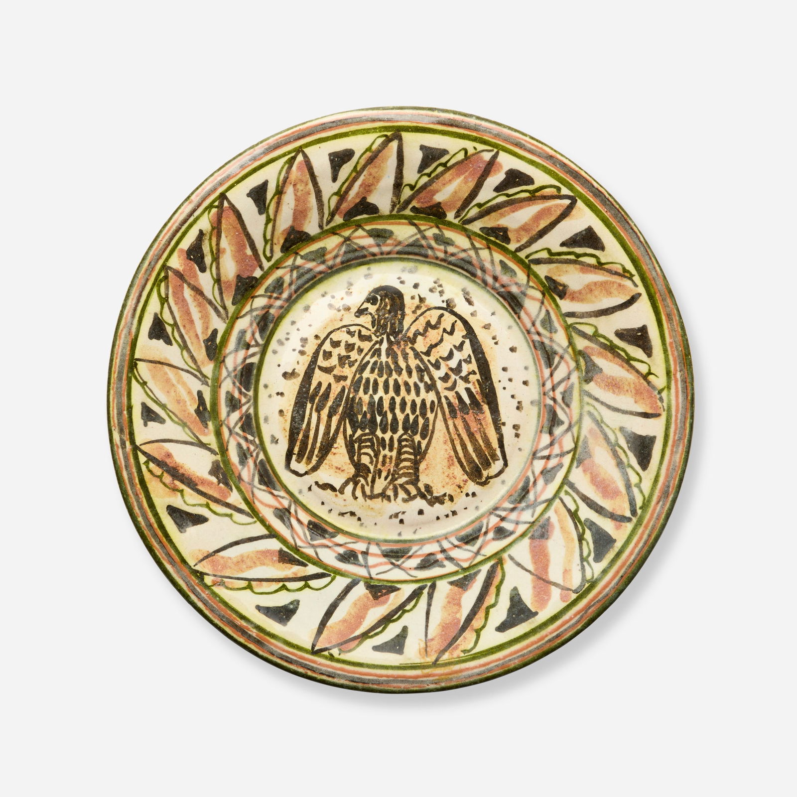 Carl Walters, Plate with eagle: Carl Walters Plate with eagle 1949glazed earthenware 1.625 h x 11.25 dia in (4 x 29 cm) Incised signature and date to underside 'Walters 1949'. This work will ship from Lam