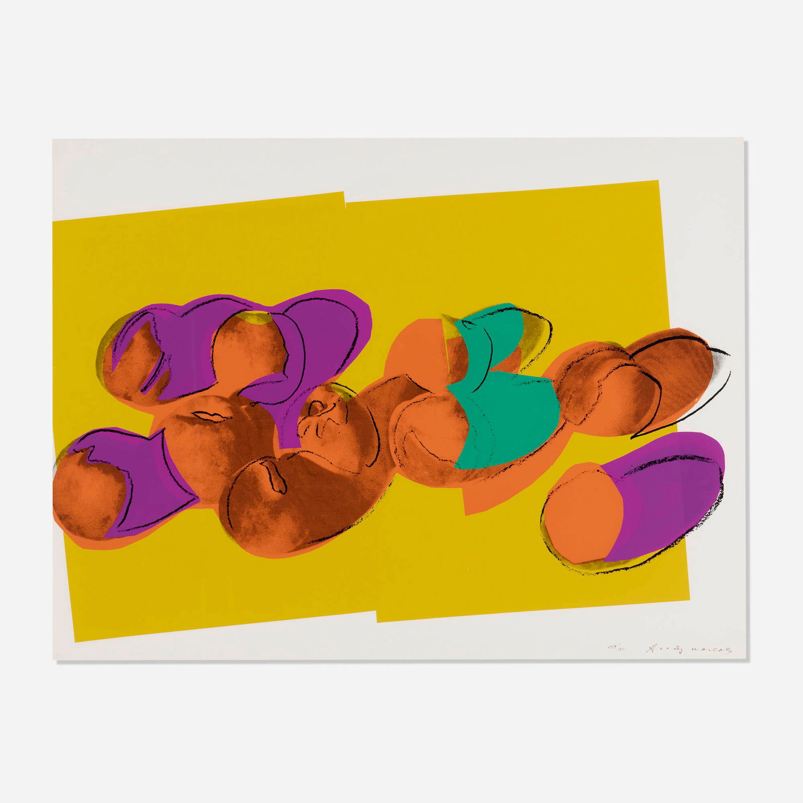 Andy Warhol, Peaches (from the Space Fruit: Still Lifes series): Andy Warhol Peaches (from the Space Fruit: Still Lifes series) 1979screenprint in colors on Strathmore Bristol image: 24.5 h x 39 w in (62 x 99 cm) sheet: 30.125 h x 40 w in (77 x 102 cm) S