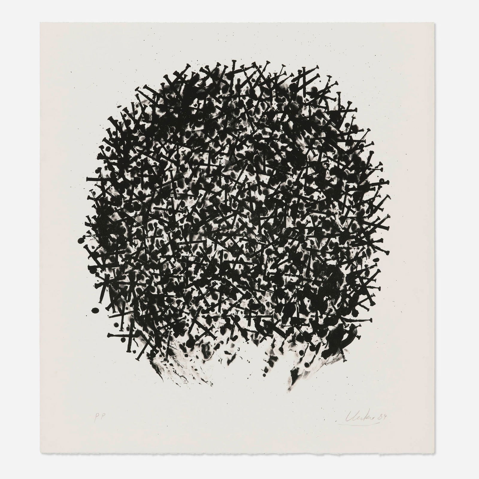 Gunther Uecker, Untitled: Gunther Uecker Untitled 1984lithograph 32.25 h x 29.625 w in (82 x 75 cm) Signed, dated and numbered to lower edge 'P.P. Uecker 84' with publisher's blindstamp. This work is a printer's proof