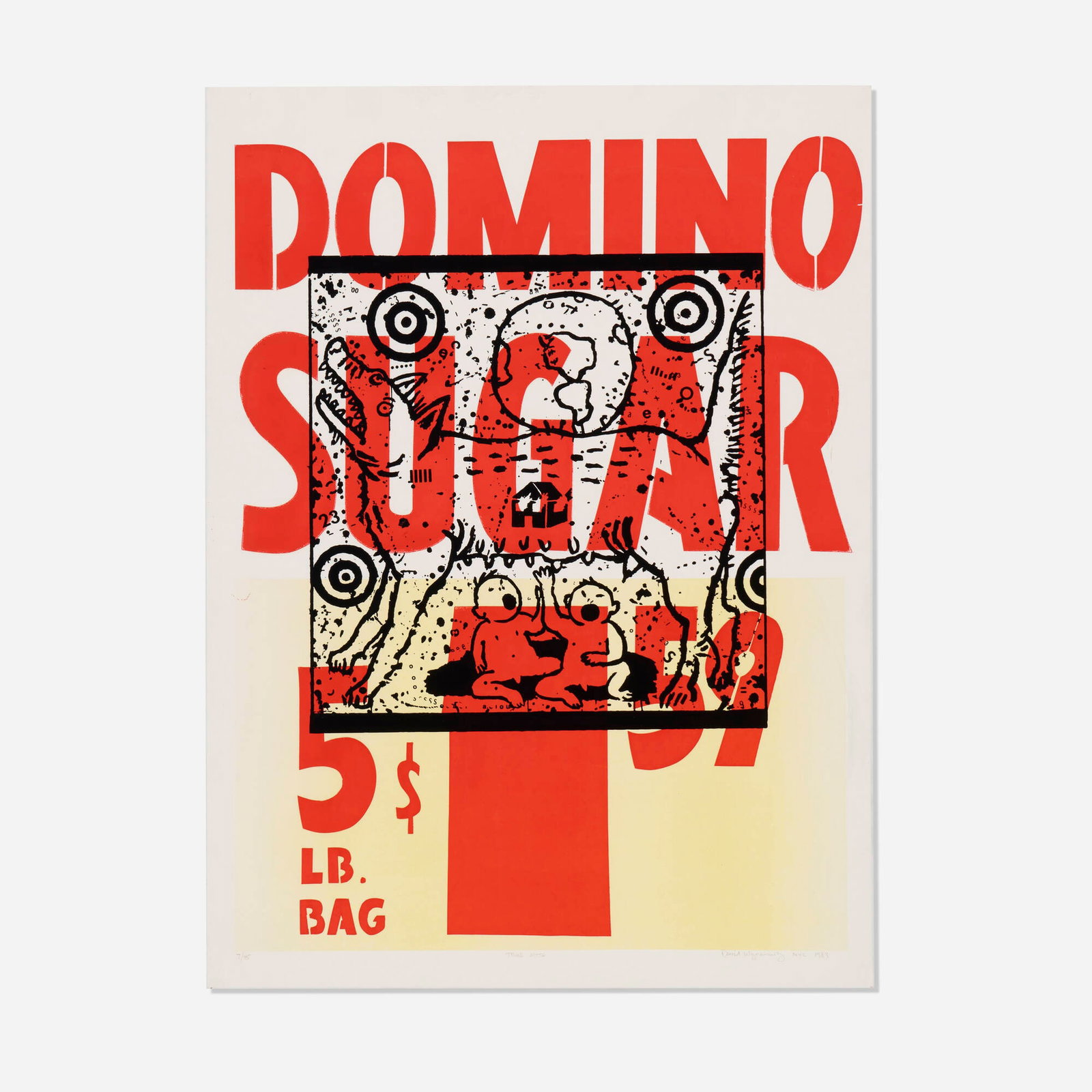 David Wojnarowicz, True Myth (Domino Sugar): David Wojnarowicz True Myth (Domino Sugar) 1983screenprint in colors image: 30.25 h x 22.75 w in (77 x 58 cm) sheet: 34 h x 25 w in (86 x 63 cm) Signed, titled, dated, numbered and inscribe