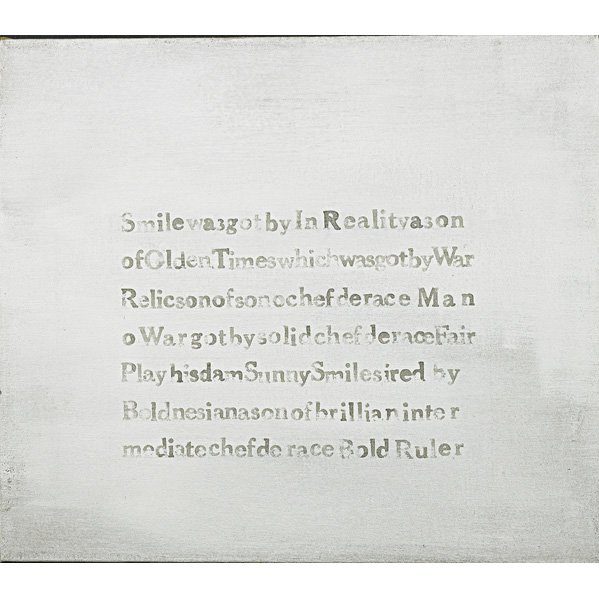 NICHOLAS RULE (American, b. 1956): Acrylic on canvas; Untitled ("Smile-Eclipse Horse Race..", 1987); Initialed and dated on back; 14" x 16 1/8"