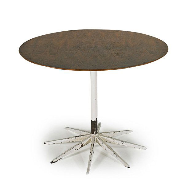 RICHARD SCHULTZ; KNOLL ASSOCIATES: Dining table, New York, 1950s; Painted metal and rosewood, assembled from Knoll components; Unmarked; 27 1/2" x 36" dia.