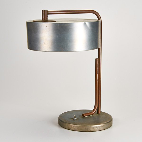KURT VERSON (Attr.): Copper and aluminum table lamp; Unmarked; 16 1/2" x 12" x 10 1/2"