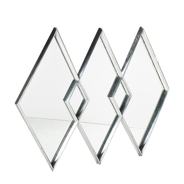 LA BARGE: Triple diamond wall mirror, USA, 1970s; Silver-leafed wood frame and mirrored glass; Unmarked; 49" x 61" x 3"
