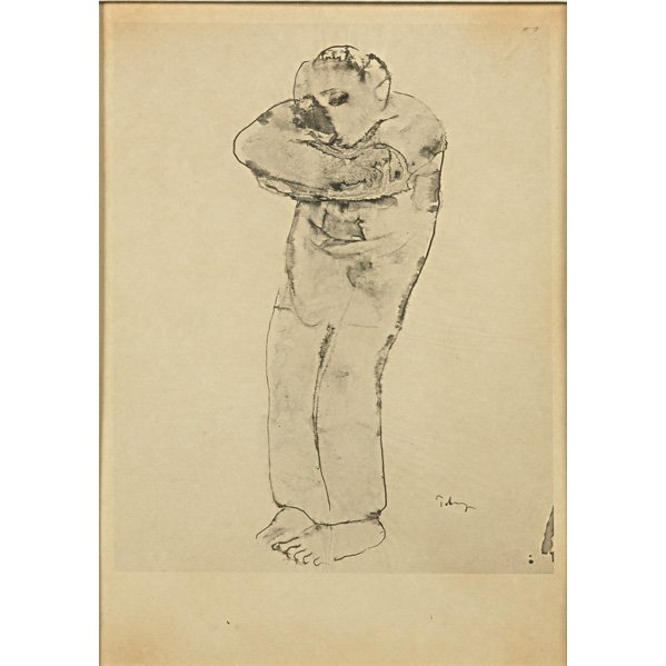 MARK TOBEY (American, 1890-1976): Ink wash monotype; "Oriental Man," 1933 (framed); Signed; 12" x 8 1/2" (sight)