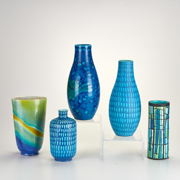 RAYMOR: Five stoneware vases, Italy, 1950s; All signed, numbered, one paper label; Largest: 14"