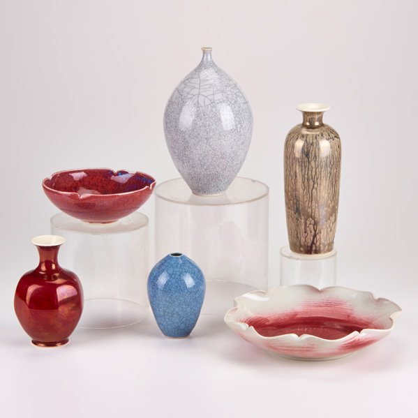 ELSA RANDY; LEON NIGROSH: Six pieces studio pottery: four vases and two bowls; All signed; Largest: 8"