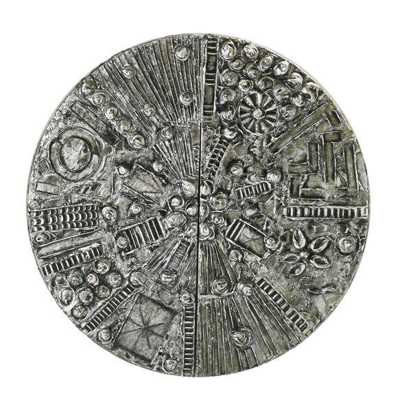 ADRIAN PEARSALL: Disk bar, USA, 1970s; Silvered composite and laminate; 48 1/2" dia x 13"