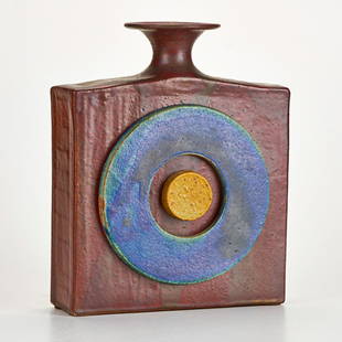 WILLIAM WYMAN: Stoneware vase; Massachusetts, 1965; Signed and dated; 10 1/2" x 8 3/8" x 2 1/2"