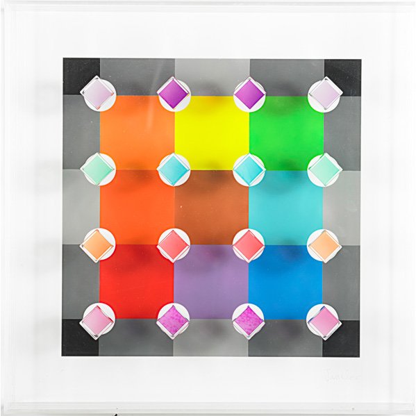 LEONARD JANKLOW (American, 1919-2006): Plexiglass box multiple; "Square Float 16M"; Signed twice, numbered 3/9; 25 1/4" x 25 1/4" x 5 1/8"