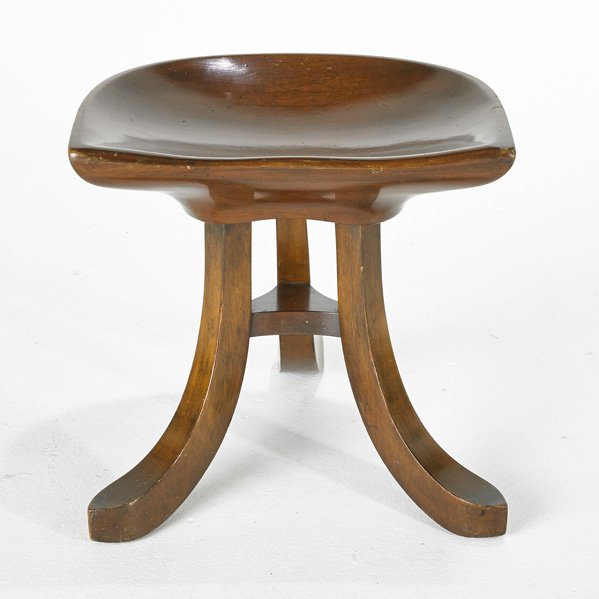 LIBERTY & CO. (Attr.): "Thebes" sculptural walnut stool, UK, early 20th c; Unmarked; 14 1/2" x 14 1/2" x 14 1/2"