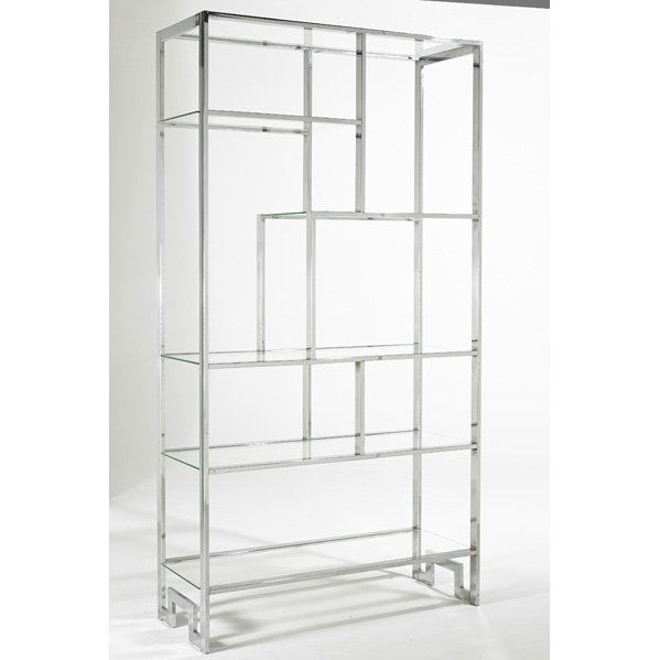 MILO BAUGHMAN; THAYER COGGIN: Etagere, USA, 1970s; Chromed steel and glass; Unmarked; 79" x 42" x 16"