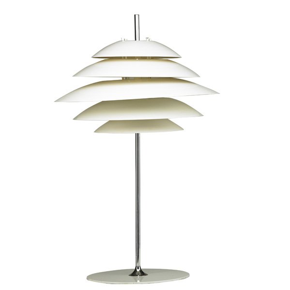 ROBERT SONNEMAN: Louvered table lamp, USA, 1960s; Enameled and chromed metal, single socket; Foil label; 27" x 17" dia.