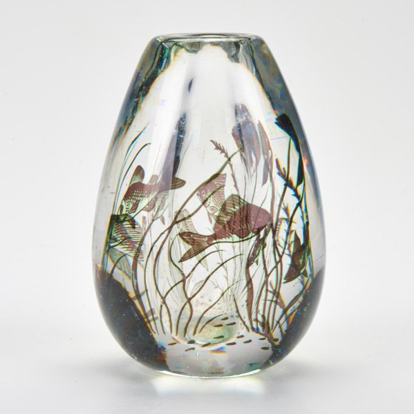 EDWEARD HALD; ORREFORS: Graal aquarium glass vase; Signed, engraved marks; 5" x 3 1/4"