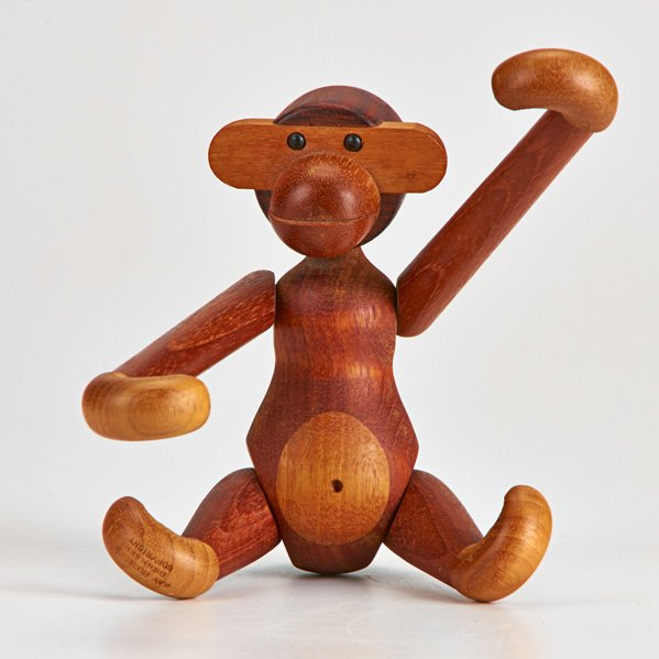 KAY BOJESEN: Small teak sitting monkey; Denmark; Branded KAY BOJESEN/DENMARK COPYRIGHT; 5 1/2"