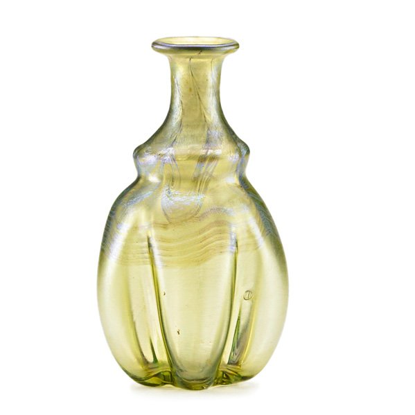 TIFFANY STUDIOS: Lobed Favrile glass cabinet vase, New York, 1900s; Etched LCT B352; 4" x 2 1/4"