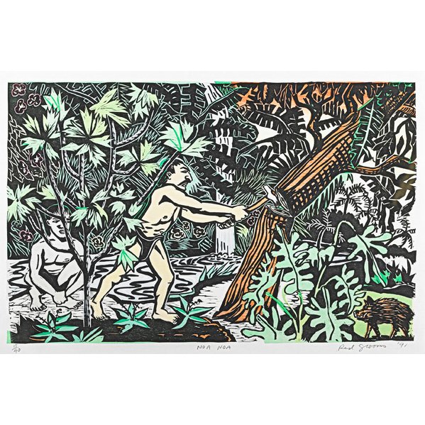 RED GROOMS (American, b. 1937): Woodcut print in colors; "Noa Noa," 1991 (framed); Signed, dated, titled and numbered 15/40; 20" x 30" (sheet)