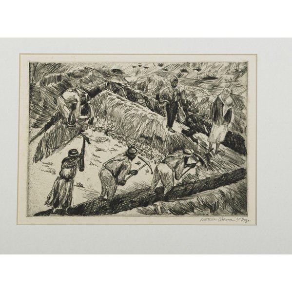 MORTIMER BORNE (American, 1902-1987): Three matted drypoints on paper of Middle-Eastern subject matter; "Arab Diggers", "Under the Olives", "Shimon Hadzadik - Jerusalem," 1935; All signed and numbered "imp"; Largest: 11 1/4" x 11 3/4" (sh