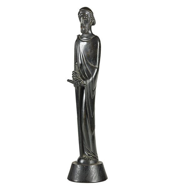JEAN LAMBERT-RUCKI (French, 1888-1967): Bronze sculpture, "Un Saint Tenant Son Epee," wood base; Signed; 17 1/2" x 3 1/2" Artist: Lambert-Rucki, Jean