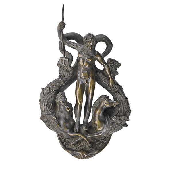 AFTER GIORDANO ANGELO (Italian, 19th c.): Bronze doorknocker with Neptune flanked by two hippocamps, 20th c.; 18" x 12"
