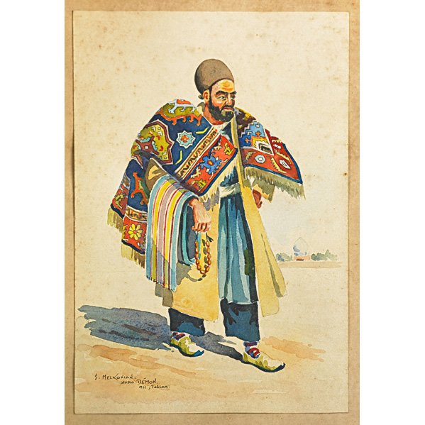 SIRAK MELKONIAN (Iranian, b. 1931): Six watercolor on paper sketches of men in varied Middle Eastern dress (framed); Five signed and dated 1951 or 1953; Largest: 13 1/4" x 9 1/2" Artist: Melkonian, Sirak