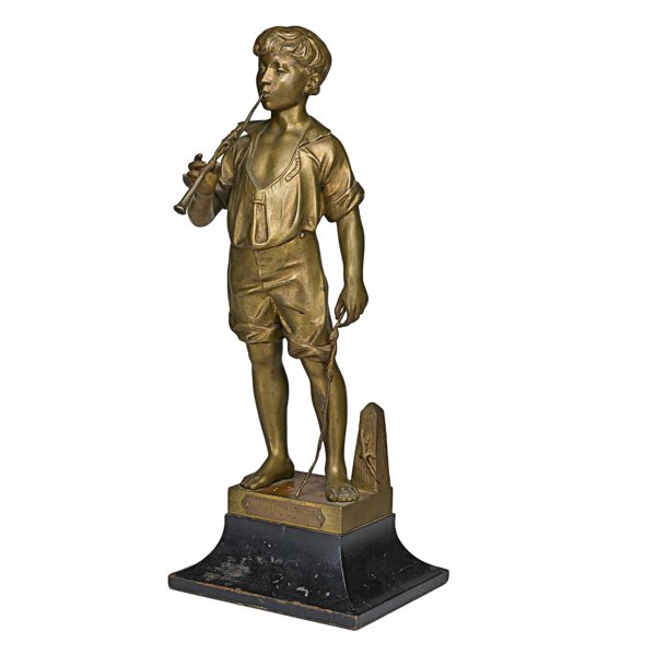 ADOLPHE JEAN LAVERGNE (French, 1892-1969): Bronze sculpture "Charmeur de Lezards" on wood base, early 20th c.; Signed; 18 1/4" (without base) Artist: Lavergne, Adolphe Jean